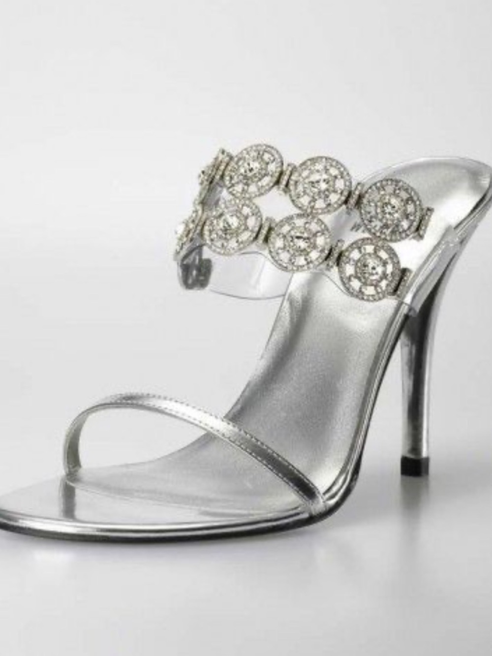 Stuart Weitzman Silver Crystal-Embellished High Heel Slide